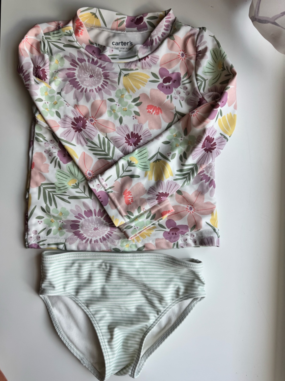 Floral Pink & Lavender Swim Cover-Up with Striped Bikini Bottom